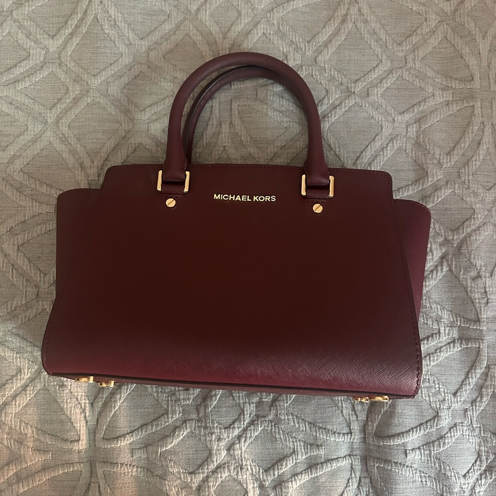 Michael Kors Red Satchel Structured Leather Bag